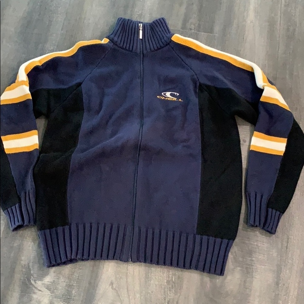 O’Neill nautical wear navy blue zip front sweater size large